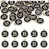 uxcell 52pcs Letter Charm, Enamel Letter Pendants, Alphabet B Pendants Double Sided Beads Charm for DIY Bracelet Necklace Pendants Earring Jewelry, Black