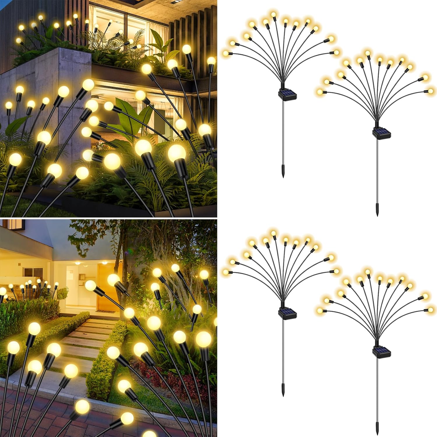 Lighting - 4 Pack 48 LED Solar Garden Lights, New Upgraded Firefly Lights Solar Outdoor Waterproof Solar Powered Firefly Garden Lights Swaying Outdoor Lights for Yard Patio Pathway Walkway Decoration, Warm White