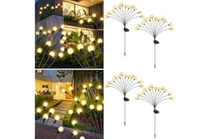 AOZOPE 4 Pack 48 LED Garden Lights, New Upgraded Firefly Lights Outdoor Waterproof Solar Powered Swaying Outdoor Lights for Yard Patio Pathway Walkway Decoration, Warm White