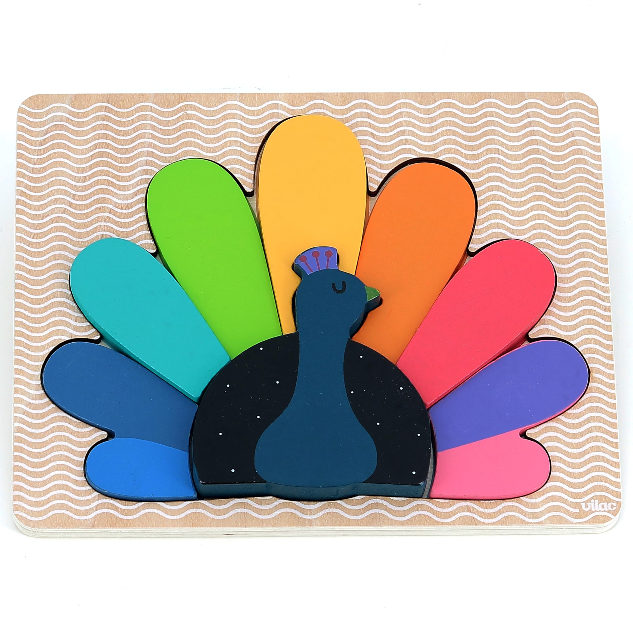 Vilac Wooden Animal Shape Puzzle, Montessori Game, 2+ Years, Peacock Theme Illustrated by Graphic Designer Andy Westface — image 1