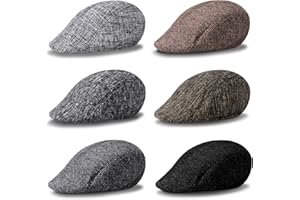 Newcotte 6 Pieces Newsboy Cap for Men Classic Herringbone Tweed Flat Cap Irish Beret Hat for Cabbie Driving Hunting