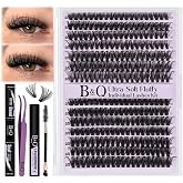 B&amp;Q Fluffy Lash Clusters Kit 280PCS UltraSoft Cluster Eyelash Extensions, 70+90D Volume Eyelash clusters 10-18mm Lash Extension Kit, D Curl Individual Lashes kit with lash Applicator Tool (70+90D Set)