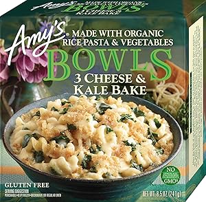Amy's Frozen Meals, Three Cheese Kale Bake Bowl, Made With Organic Rice Pasta and Vegetables, Microwave Meals, 8.5 Oz