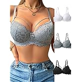 Lace Bra, 3 Pack Everyday Bra for Women, Thin Cup with Underwire, Make Breasts More Beautiful