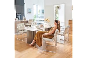 COLAMY Modern Dining Chairs Set of 4, Button Tufted PU Leather Upholstered Dining Room Kitchen Side Chair with Metal Legs for Home/Dining Room/Living Room/Office, Beige