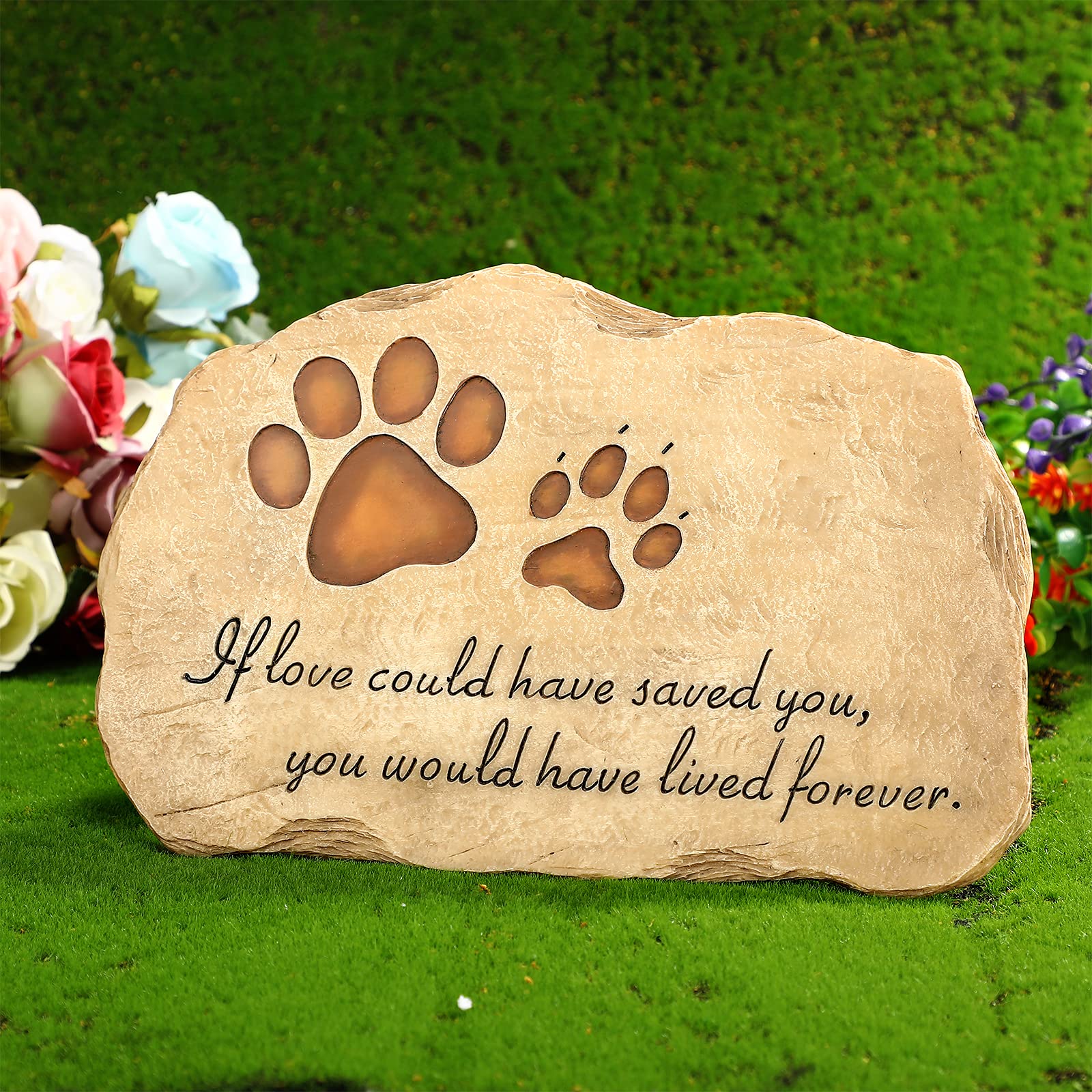 Pet Memorial Stone Pet Memory Stepping Stone Cat Dog Headstone Garden Memorial Gravestone Paw Print Resin Gardening Stone for Thoughtful Dog Remembrance Pet Loss, 11 x 7.5 Inch