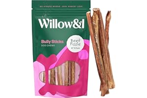 WILLOW & I Willow&I Natural 12" Bully Sticks for Dogs - Premium Grass Fed Beef Chews- Bully Sticks for Large Dogs, Medium & Small Breeds- Odor Free, Healthy Long Lasting Treats for Teeth & Gums (5 Pack)