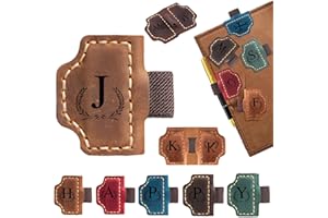AEBGSA Custom Bygone Mark Bookmark with Pen Holder, 26 Letters Name Initial Personalized Magnetic Leather Bookmark, Gifts for Book Lovers, Readers, Travelers, Leather Book Marks (Light Brown, J)