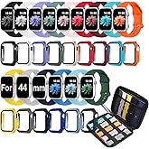 15 Pack Compatible with Apple Watch Bands 40mm 41mm 42mm 44mm 45mm 46mm Women Men, Watch Screen Protector Case&Organizer for iWatch Series 11 10 9 8 7 6 5 4 SE（Multiple Sizes, Select the Right Size）