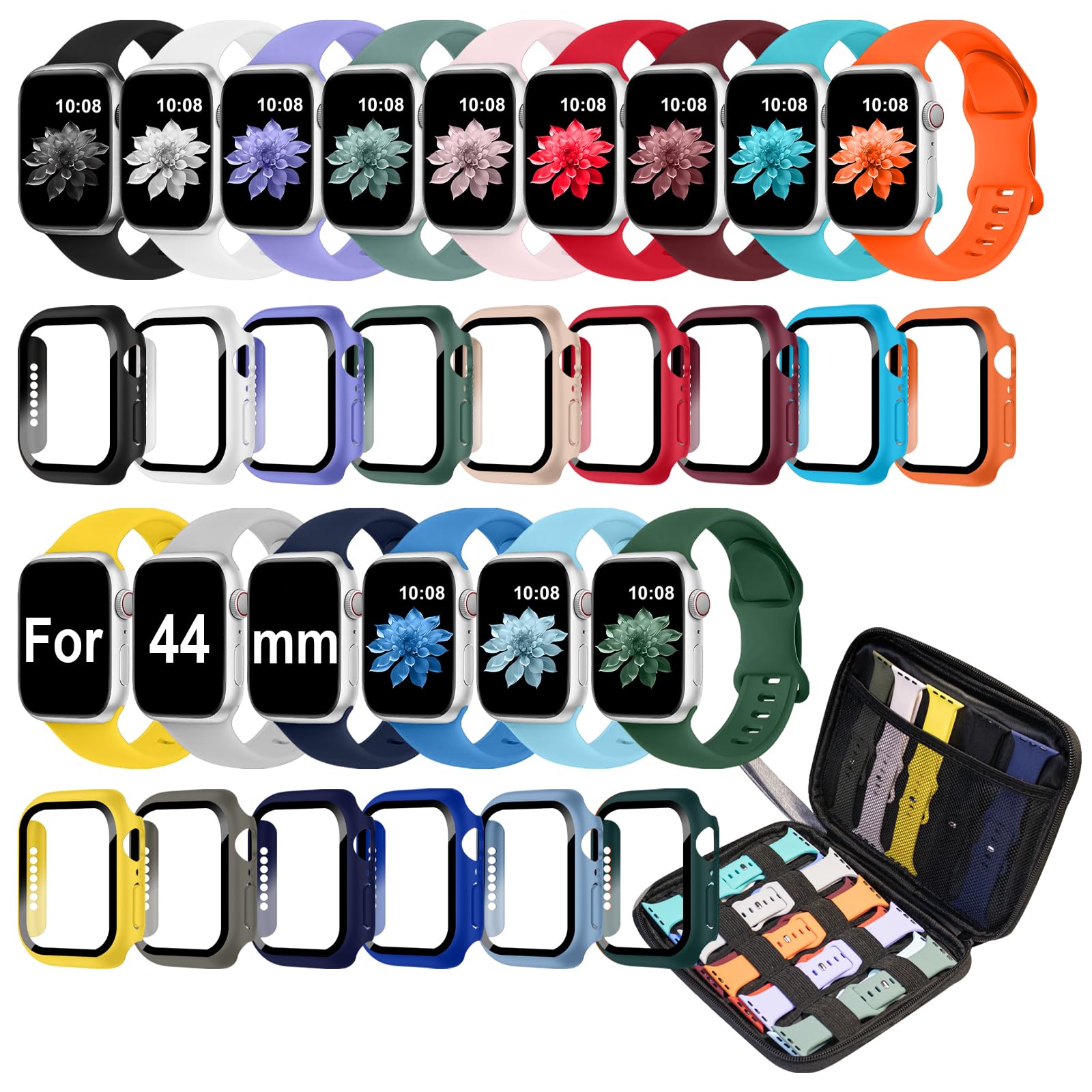 Photo 1 of 15 Pack Band Case Compatible with Apple Watch Bands 40mm 41mm 42mm 44mm 45mm 46mm Women Men, Watch Screen Protector Case&Organizer- (Compatible with Apple Watch 44MM Series 6/5/4/SE/SE 2nd/SE 3nd)