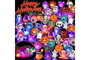 Coluans Halloween Party Favors for Kids Adults Halloween Treats 50Pcs LED Ring Accessories Light Up Rings Accessories Flash Rings Non Candy Gift Bag Fillers NEW VERSION