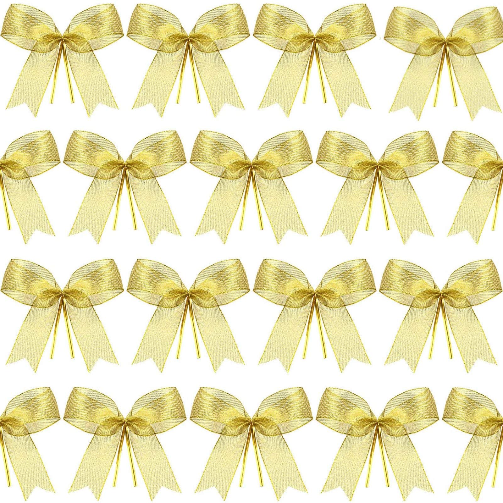 Sumind 72 Pieces Gold Bows for Christmas Tree, 5 x 4 Inch Christmas Bow Gold Ribbon Bow for Xmas Tree, Wreath, Gift Wreaths Door Windows Wedding Party Decoration
