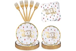 Lounsweer 96 Pcs Christmas Party Supplies Paper Plates and Napkins Disposable Dinnerware Set Include Christmas Plates Napkins Forks for Xmas Holiday Table Decorations 24 Guests(Christmas Tree)