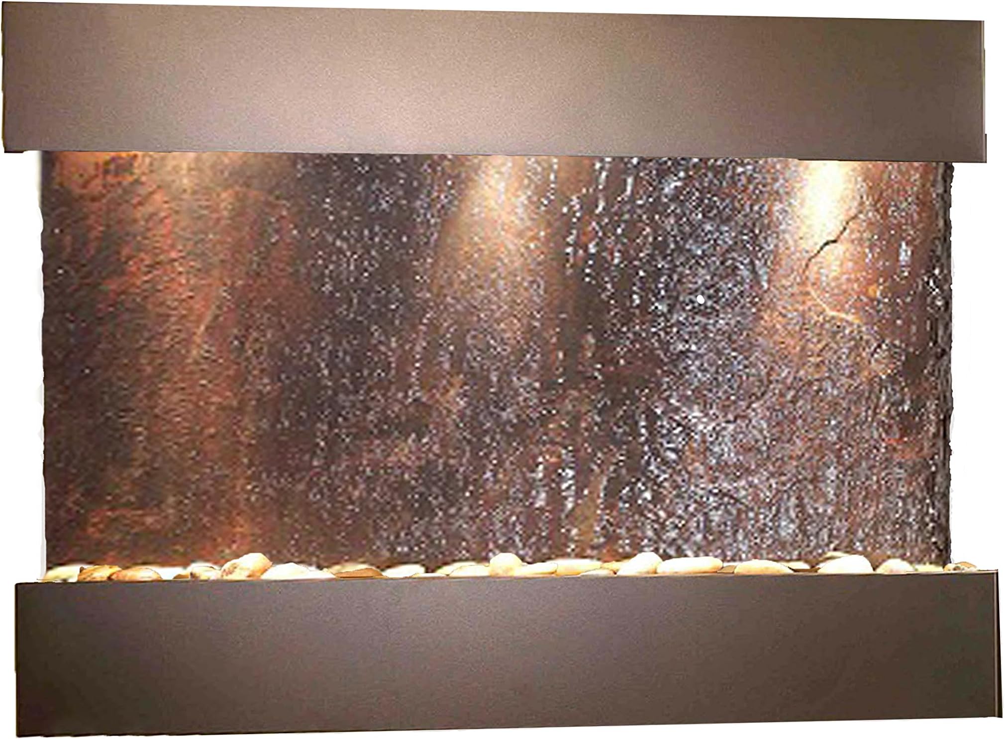 Reflection Creek Water Feature with Antique Bronze Trim and Square Edges (Natural Multi-Color Slate)