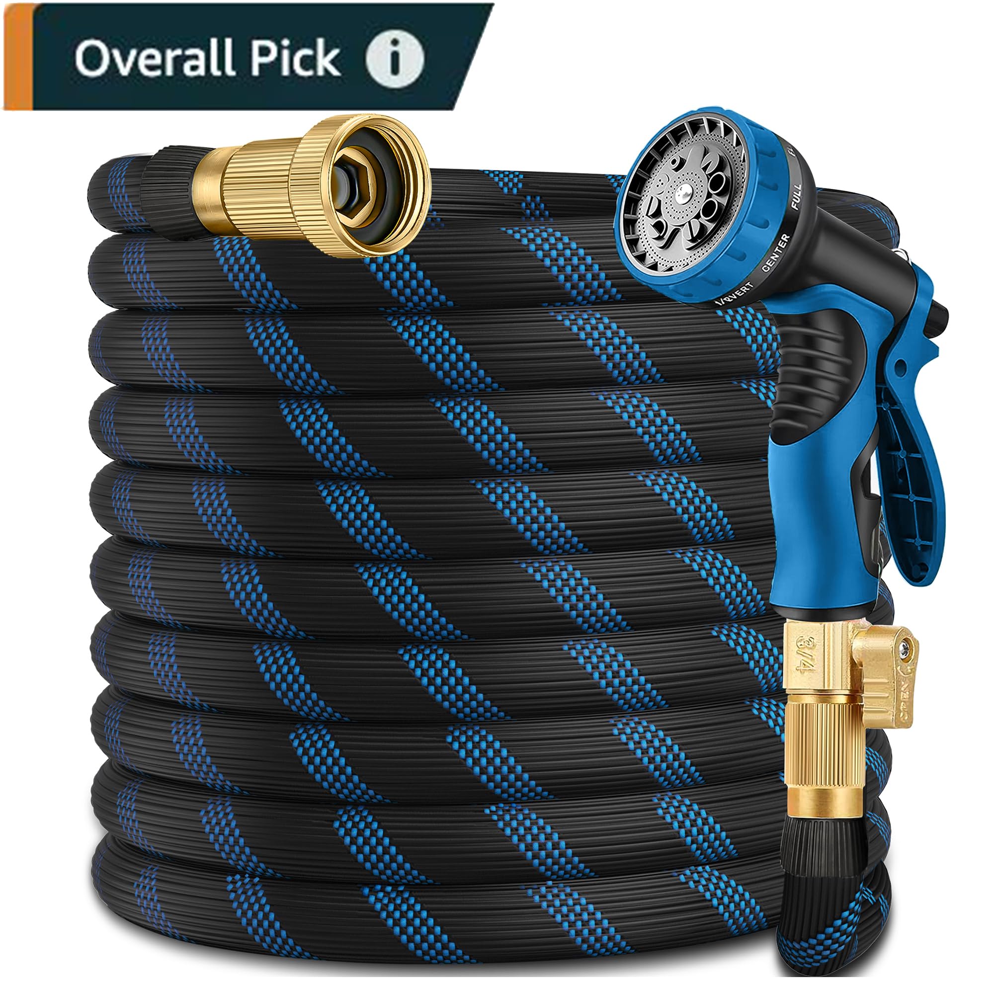 Photo 1 of 50 ft Garden Hose-No Kink,Heavy Duty,Lightweigh Flexible,Leakproof Water Hose with Sprayer Nozzle-3/4" Solid Brass Connectors-Rubber Car Hoses