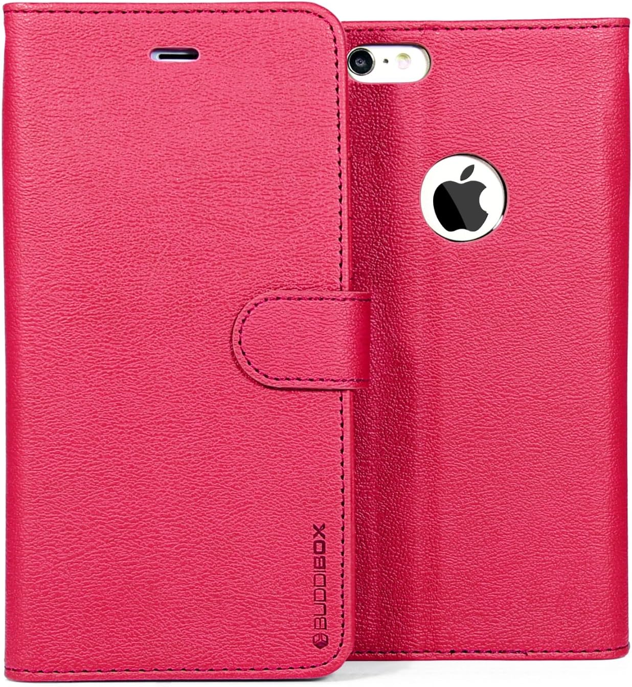 iPhone 6 Case, BUDDIBOX [Wallet Case] Premium PU Leather Wallet Case with [Kickstand] Card Holder and ID Slot for Apple iPhone 6, (Pink with White)