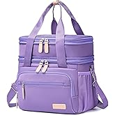Weitars Insulated Lunch Box for Women Men-Dual Compartment Waterproof Reusable Large Lunch Bag Wide-Open Tote Cooler Bag for Working Picnic Hiking (15L) (Purple)
