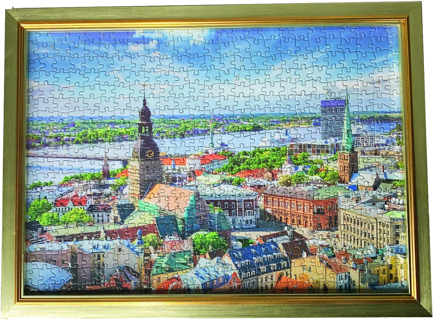 Jig Saw 500 Pieces for Adults, Bundle Includes Puzzle & Wooden Frame (16" x 22" x 2" inches) of a Beautiful Old Fashioned Town