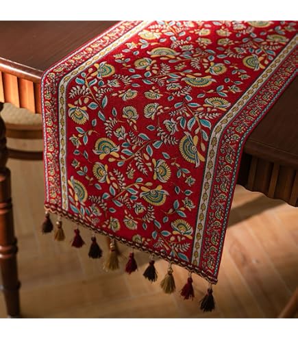 DHRH Retro Luxury Tassel Table Runner 13x72 Inches - Linen Blend For Dining Table Holiday Decor