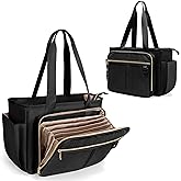 Prokva Teacher Tote Bag with Accordion File Organizer Pocket, Large Teacher Work Utility Bag for Women, Black(Patent Design)