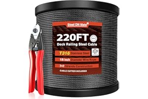 Steel DN Mate 220ft Black Wire Rope 1/8" T316L Marine Grade Stainless Steel Cable 7 × 7 Strands for Stair Fence Deck Cable Railing System, Comes with Wire Cutter