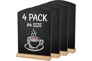 Decorniqu 4Pack A4 Chalk Board with Stand 30 x 21CM Tabletop Blackboard Sign Double-Sided Wooden Menu Chalkboard for Wedding 