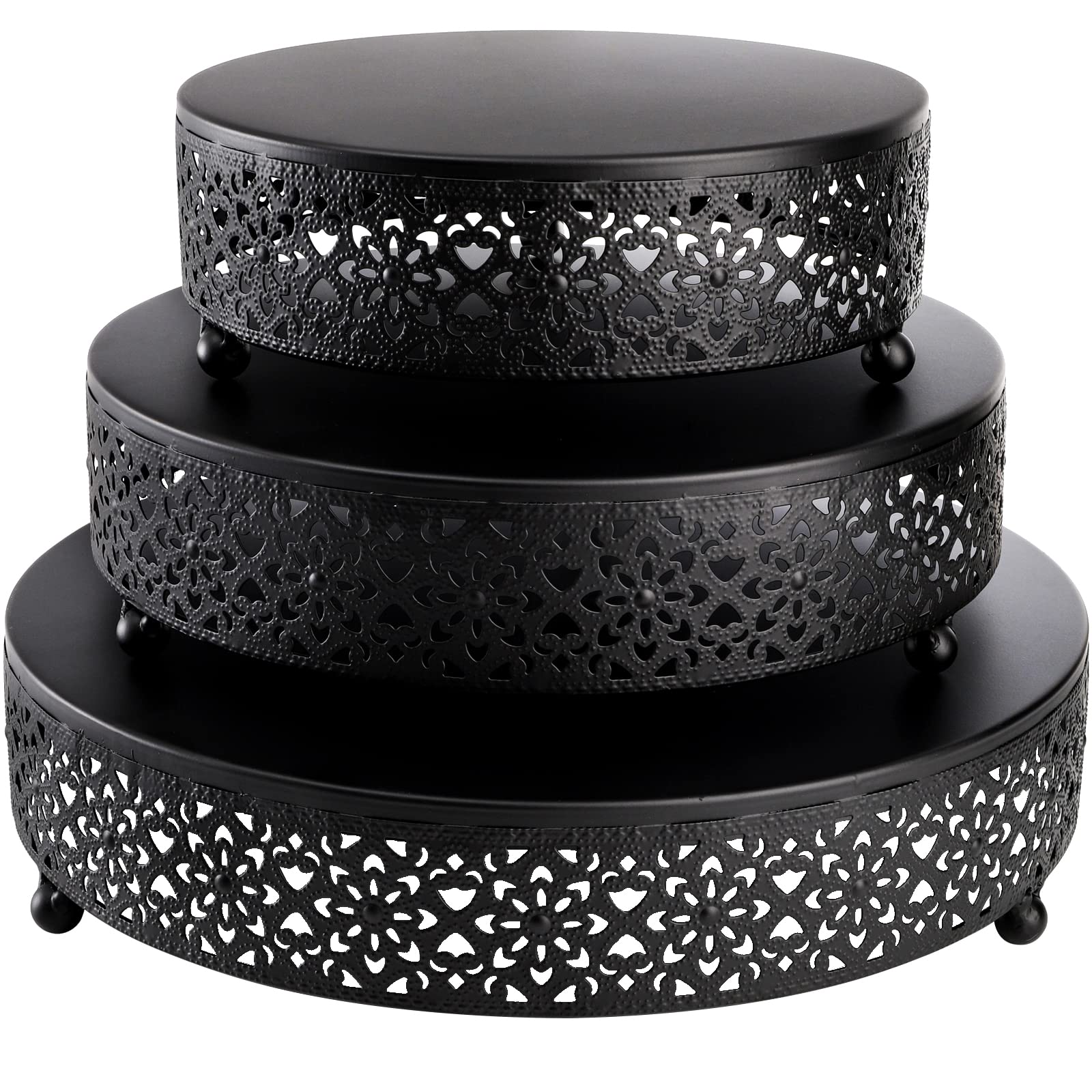 Hedume Set of 3 Black Cake Stand, Round Metal Cake Stands, Dessert ...