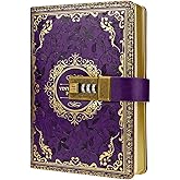 Mazeran Combination Lock Journal, Vintage Elegant Leather Hard Cover Floral Embossed Notebook Diary, 256 Pages Lined Golden Gilded Password Locking Personal Planner, Gift for Women Girls (Boxed)