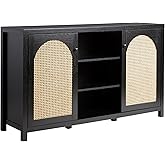 Walker Edison Sasha 2-Door Sideboard Buffet with Arched Rattan Panels, 58 Inch, Black