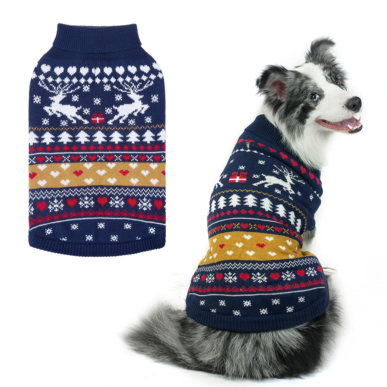 PUPTECK Christmas Dog Jumpers - Soft Warm Outfit Dog Sweaters Cold Weather Knitted Clothes for Small Medium Large Dogs Winter Wearing Costume