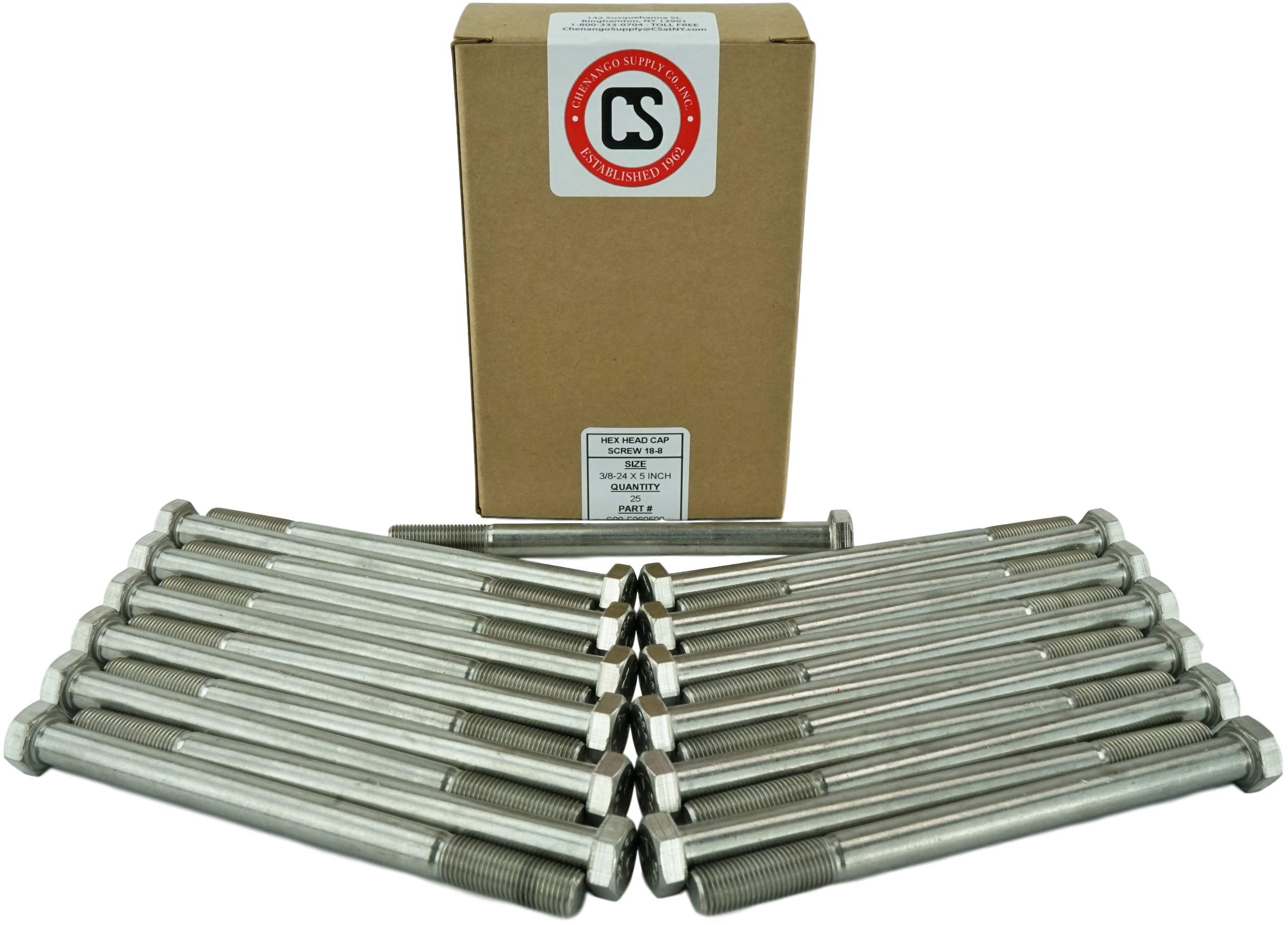 Stainless 3/8-24 x 5" Hex Head Bolts (3/4" to 5" Length in Listing), 304 Stainless Steel, SAE Fine Thread, 25 Pieces (3/8-24 x 5")