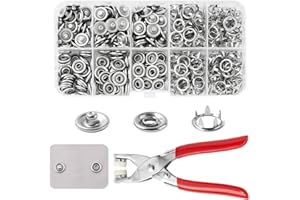 DEVPSISR 100 Sets Metal Snaps Buttons with Fastener Pliers Press Tool Kit Perfect for DIY Crafts Clothing Sewing, 9.5mm Snap Button Fasteners Kit（Silver Hollow）