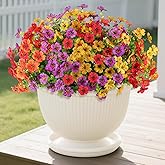Artificial Faux Flowers Plants for Outdoors Outside Spring Summer Decoration,12 Bundles Silk Daisy Realistic Fake Flowers Plants Greenery UV Resistant for Planters Porch Patio Front Yard(4 Multicolor)
