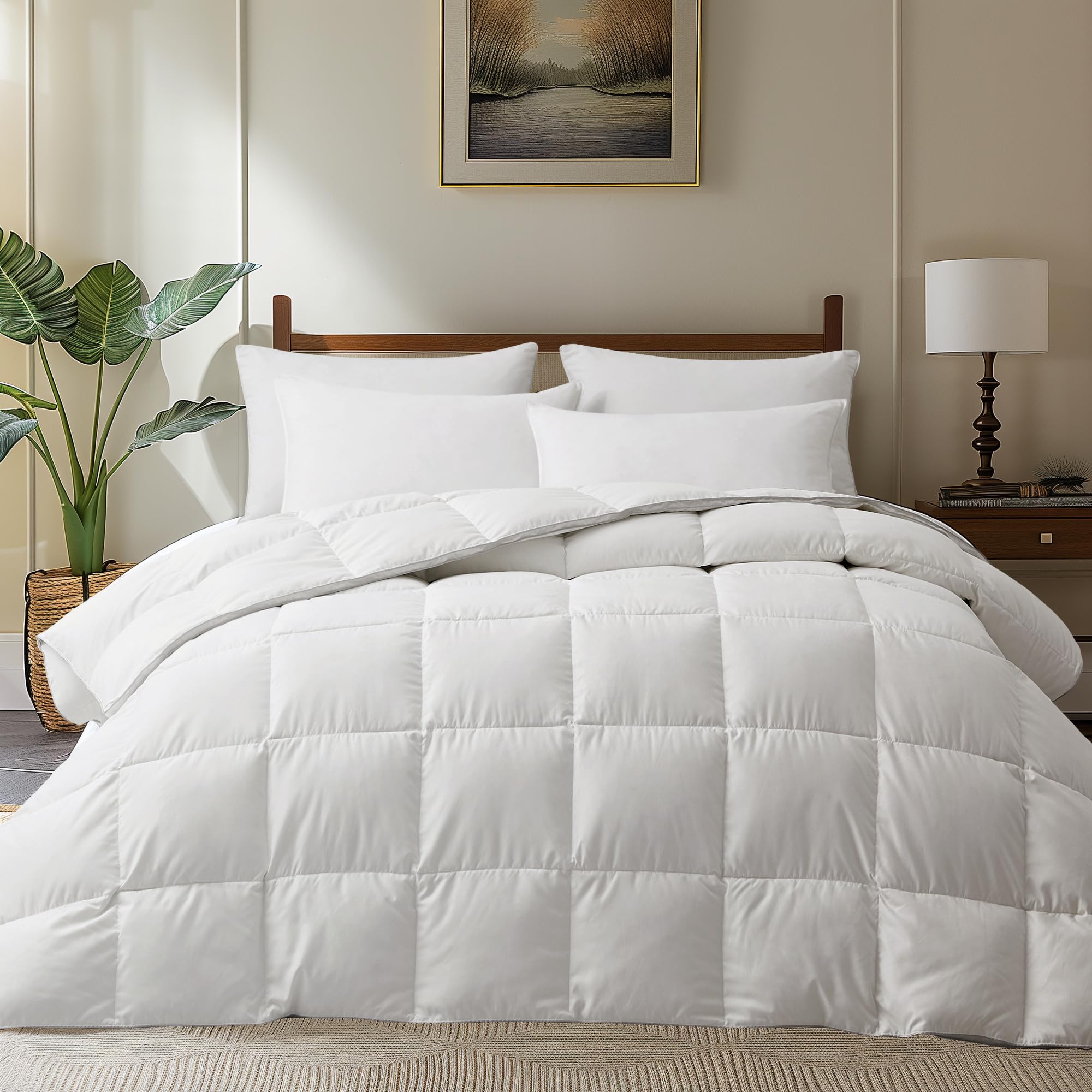 Photo 1 of puredown® Goose Feather Comforter King Size, All Season Duvet Insert, Gusseted Ultra-Soft Noiseless Shell Medium WarmthBedding Comforters 104×90 Inch