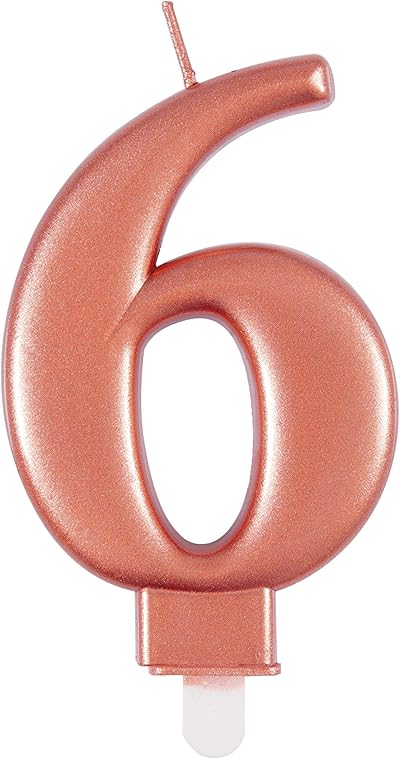 Unique Elegant Metallic Rose Gold Number 6 Birthday Candle 1 Pc