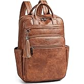 Shrrie Laptop Backpack for Women 15.6 inch Travel Leather Backpack Purse Work Computer Backpacks for Business College Brown