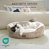 Bedsure Cat Bed Indoor Round 51x48x15cm Reversible Cushion Camel view 5