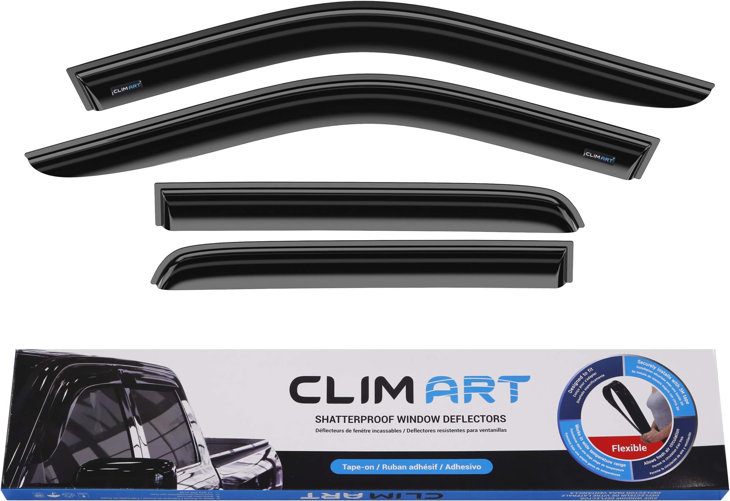 CLIM ART Incredibly Durable Rain Guards for Dodge RAM 2009-2018 Crew Cab,Mega Cab,Tape-on Window Deflectors,Vent Deflector,Vent Window Visors for Cars,Dark Smoke,Truck Accessories, 4 pcs - 409006