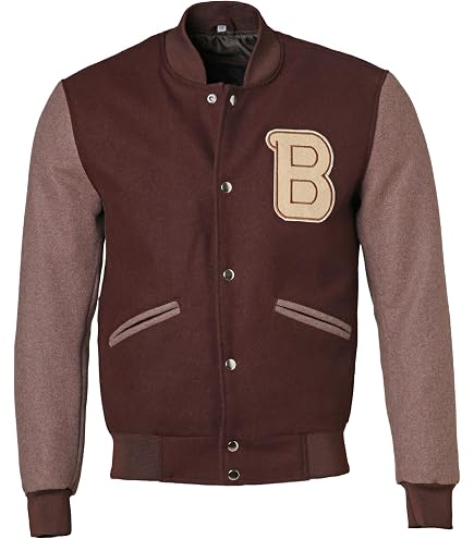 Miami B Logo Jacket Varsity Jacket Brown Wool Jacket, Baseball