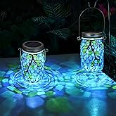 Uspring Stained Glass Mosaic Solar Lanterns Outdoor Waterproof Garden Decor Hanging Solar Jar Lights Gifts for Women Mom Grandma Handmade Outdoor Lantern Lamp for Patio Porch Yard Balcony Table Decor