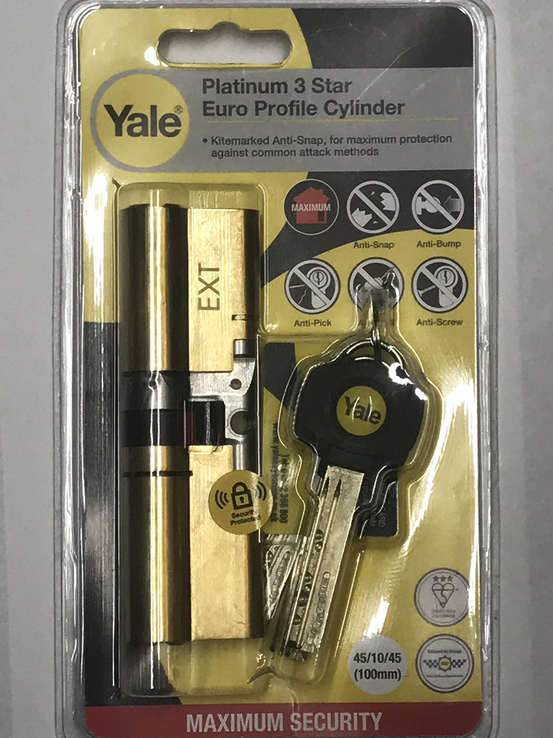 Yale 100mm Brass Euro Cylinder Lock P-YS3-5050B 50/50 (100mm) 45/10/45