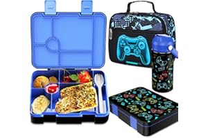Bevalsa Kids Bento Lunch Box with 6 Compartment, Stainless Steel Metal Water Bottle, Insulated Bag & Utensils, BPA-Free Leakproof Food Container for School Boys Girls, Back To School Gift