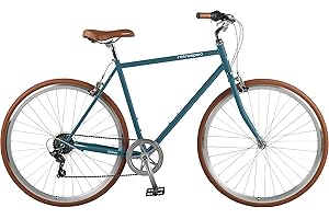 Retrospec Kinney 7-Speed City Bike High-Tensile Steel with 700x32C Tires, Rear Rack and Swept Back Handlebars Commuter Bicycl