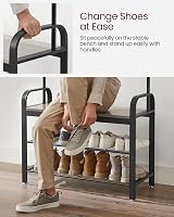 VASAGLE Coat Rack 4-in-1 with Shoe Bench and 9 Removable Hooks Greige Black view 6