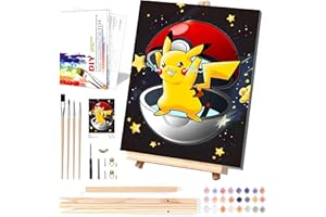 KOJEFCV Cartoon Paint by Numbers Kit for Kids with Framed Canvas - with Wooden Easel, Easy Kids Paint by Number Kits Age 8-12, DIY Acrylic Oil Painting Kits with 4 Wooden Brushes Nice Gift Box (12x16 inch)
