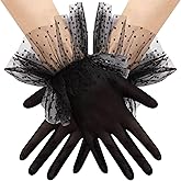 Naibyuki Women's Short Puffy Ruffle Lace Tulle Sheer Mesh Gloves Tea Party Gloves for Wedding Bridal Prom Costume