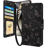 Toycamp for Samsung Galaxy S24 Ultra Wallet Case with Wrist Strap - Leather Flip Folio Phone Case with RFID Blocking 4 Card Slots Galaxy S24 Ultra Funda Cute Aesthetic for Women Lady, Black Butterfly