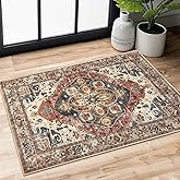 SIILOOM 2x3 Washable Rug Soft Area Rug for Entryway, Terracotta Non-Slip Indoor Door Mat Boho Low-Pile Kitchen Rugs, Floor Vintage Carpet for Entrance Kitchen Bedside Farmhouse