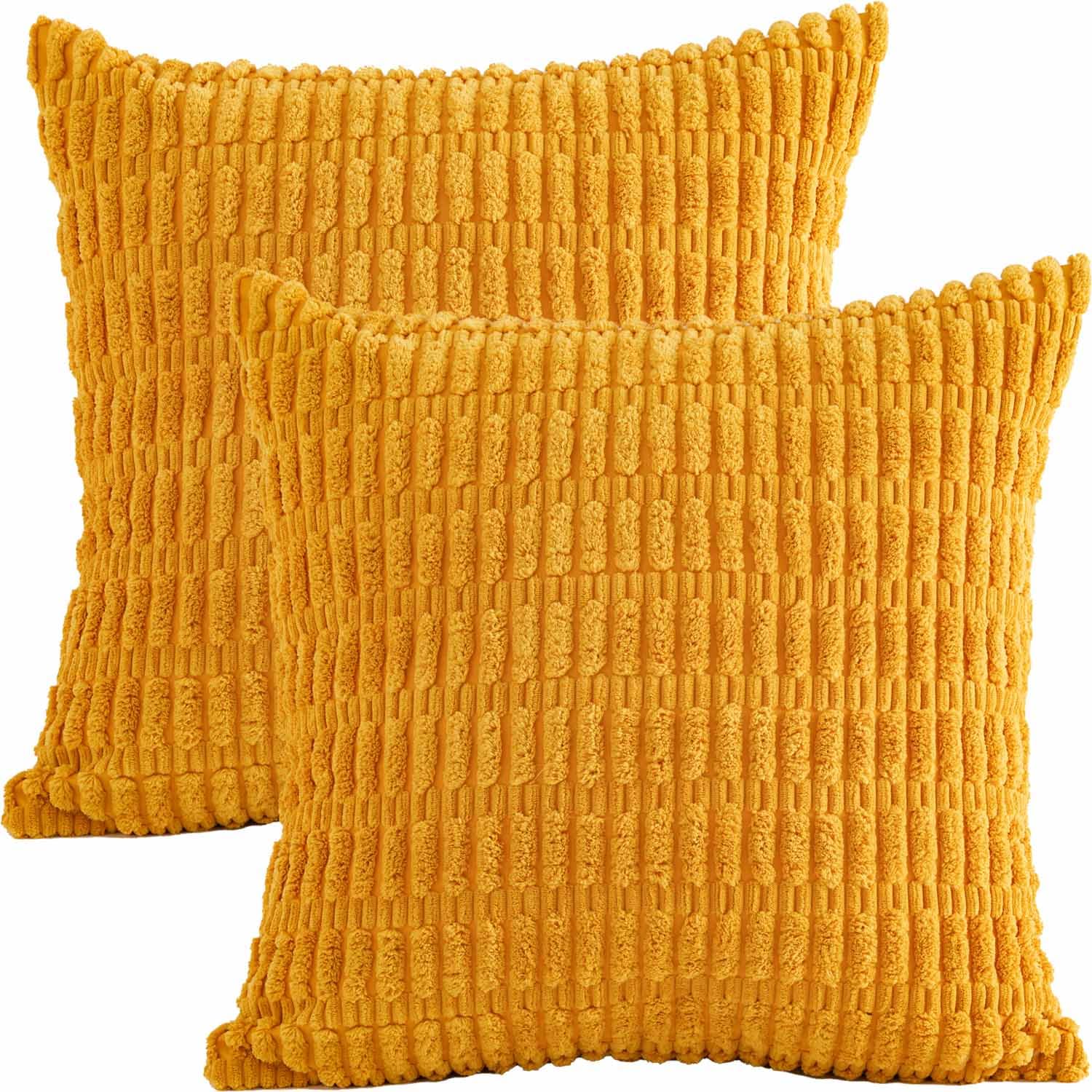 Tennove Cushion Covers 45x45cm Soft Corduroy Square Cushions Pillow Covers Set of 2 Boho Striped Decorative Throw Pillow Cases for Farmhouse Home Sofa Decor, Yellow — image 1