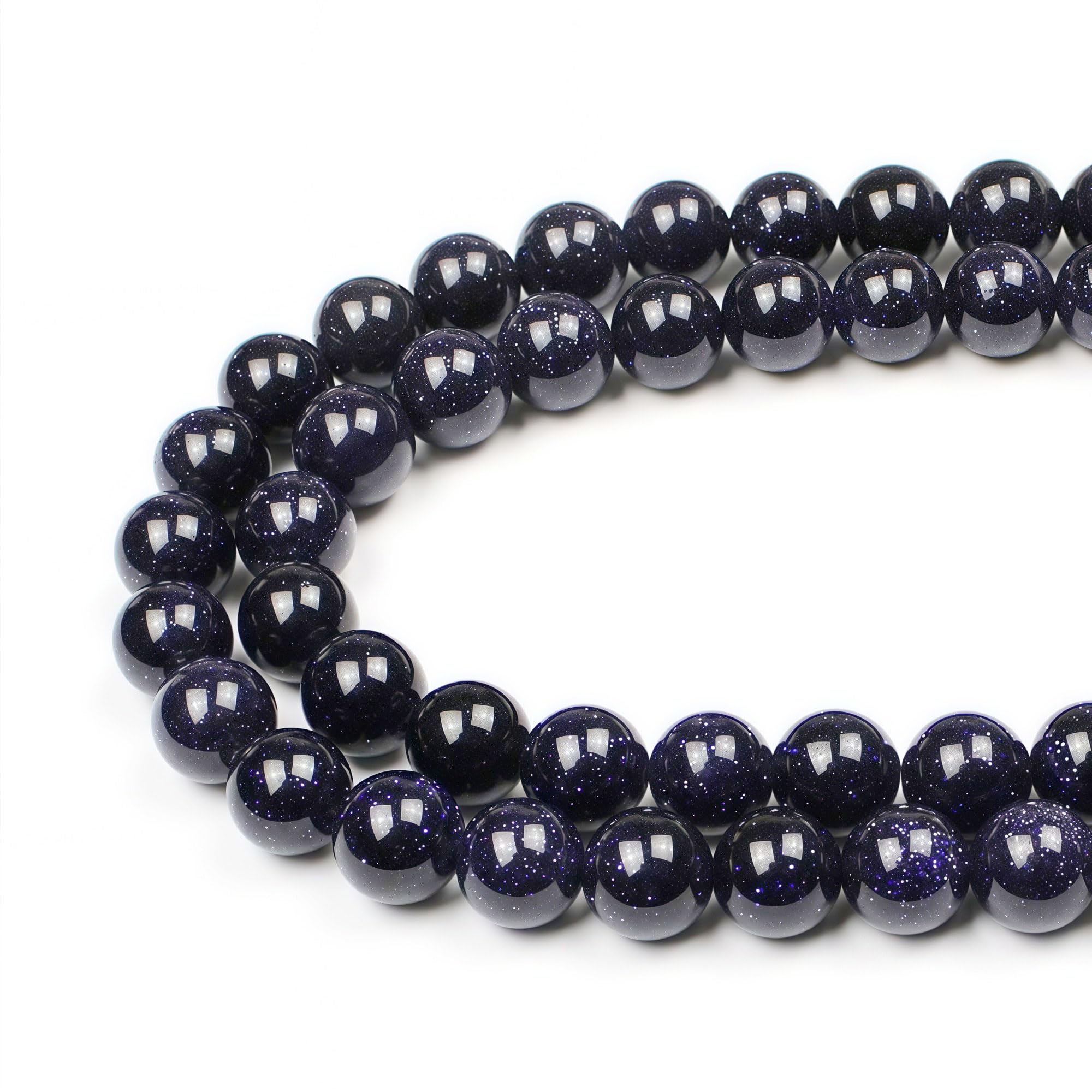MJDCB Round Stone Beads 10mm Blue Sandstone Loose Gemstone Beads for Jewelry Making Bracelet Necklace 35pcs